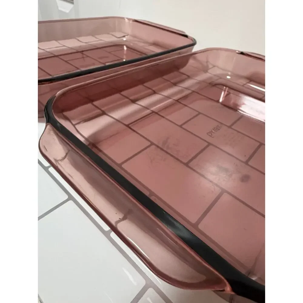 Vintage Pyrex Cranberry 13x9 Glass Baking Dishes 283-R 2Qt Set of 2 USA
